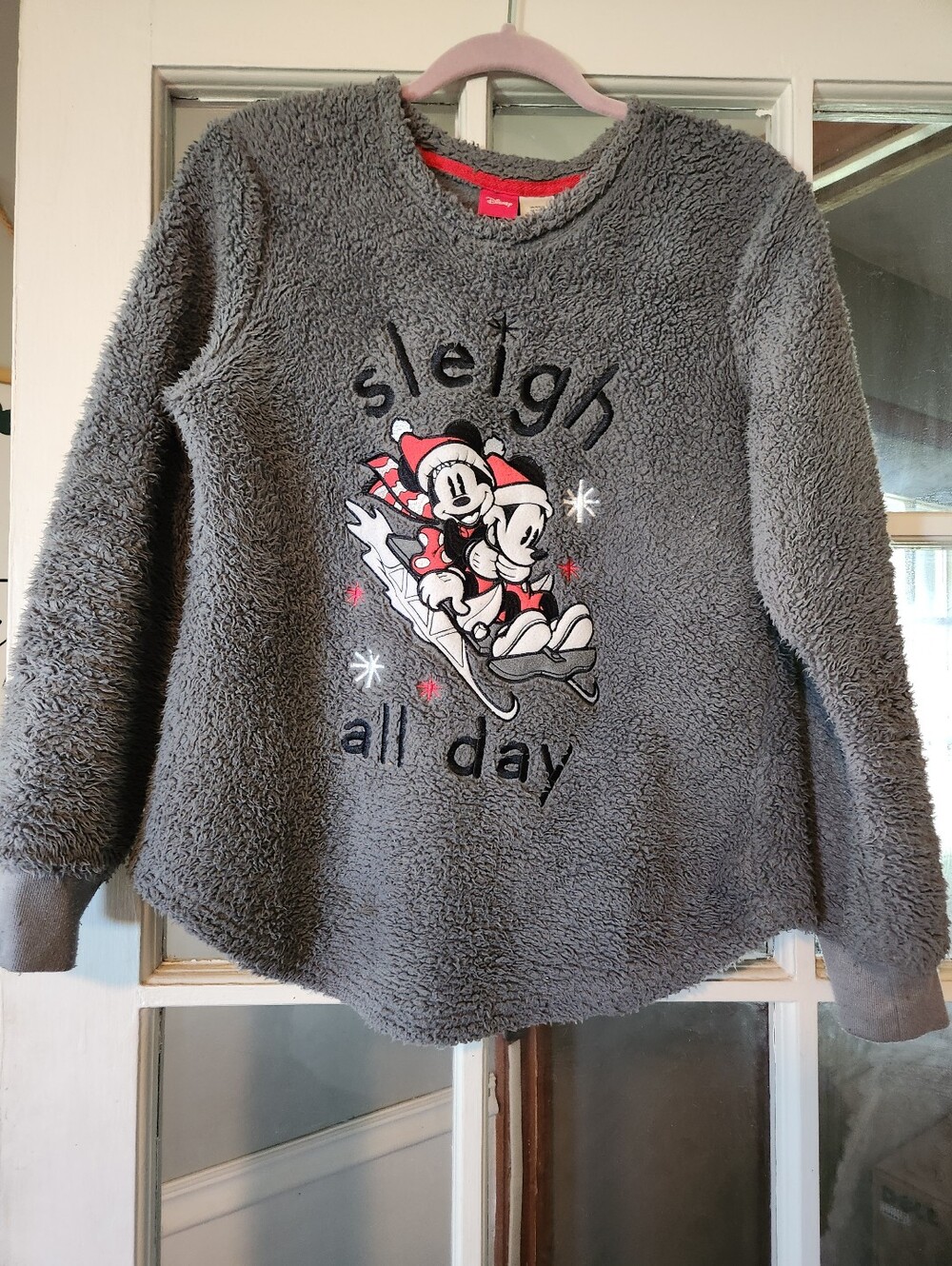 Disney Gray Sherpa Pullover with Mickey & Minnie 'Sleigh All Day' Graphic
